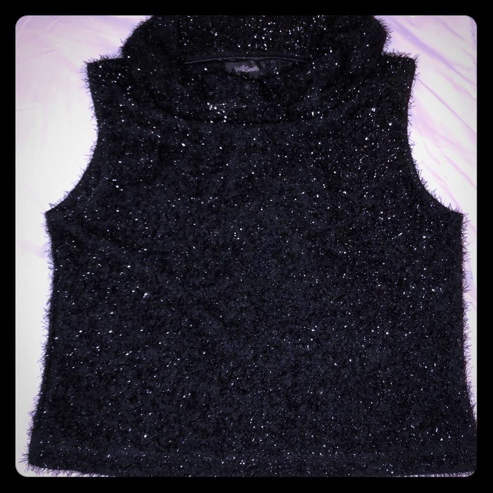 Black sparkly cowl necked tank